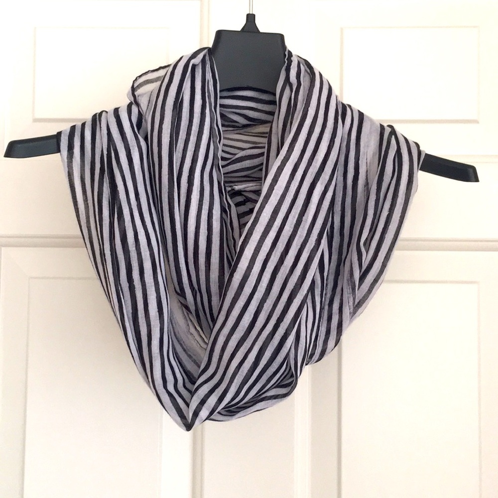 Infinity Scarf Black and White Striped Lightweight Soft